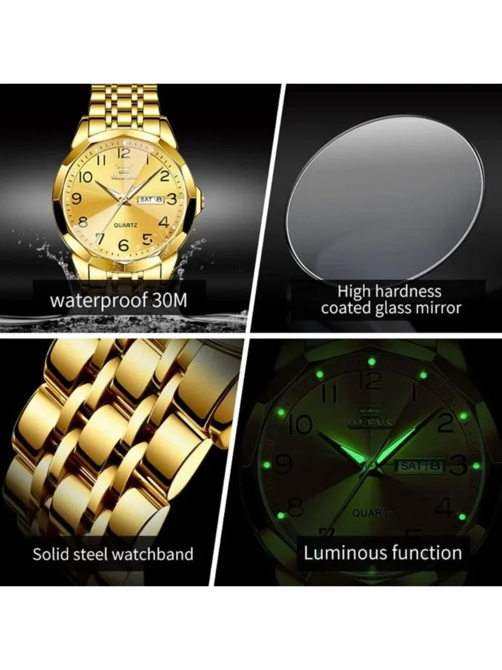 Luxury Diamond Analog Watch for Men & Women - Large Face, Waterproof, Luminous